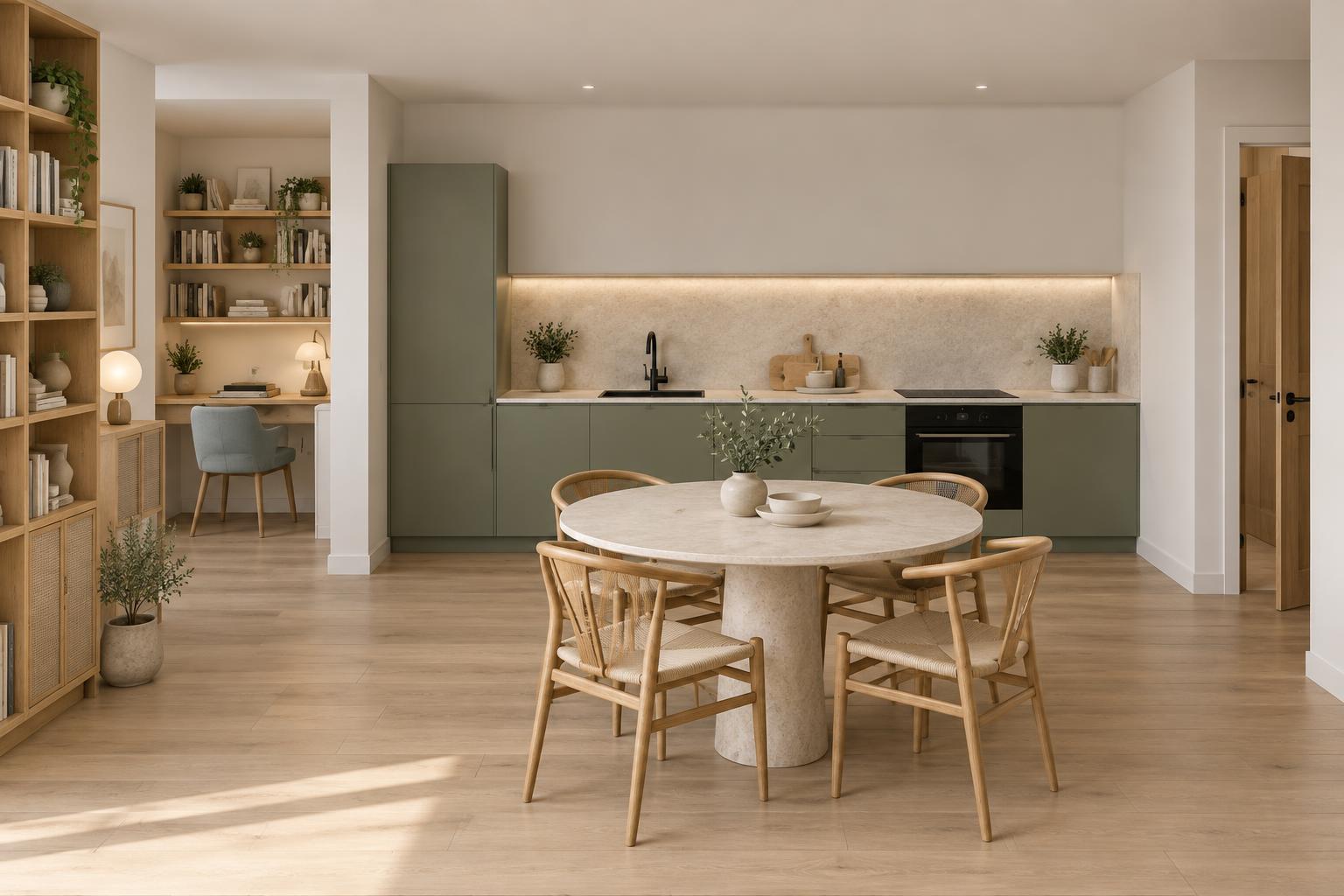 Atelier Urbano – Cucina e pranzo · tavolo rotondo in pietra