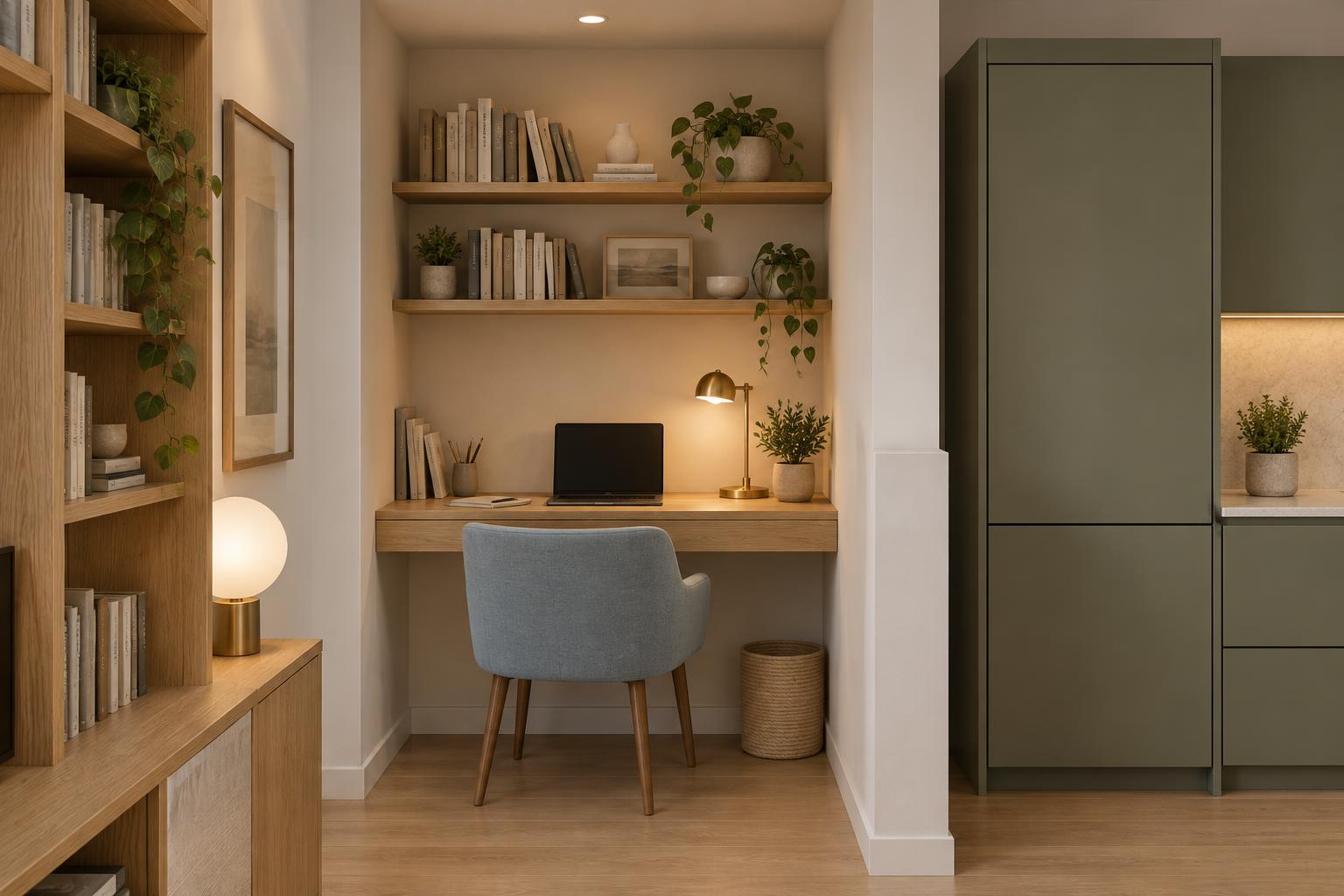 Atelier Urbano – Nicchia studio · scrivania e mensole su misura