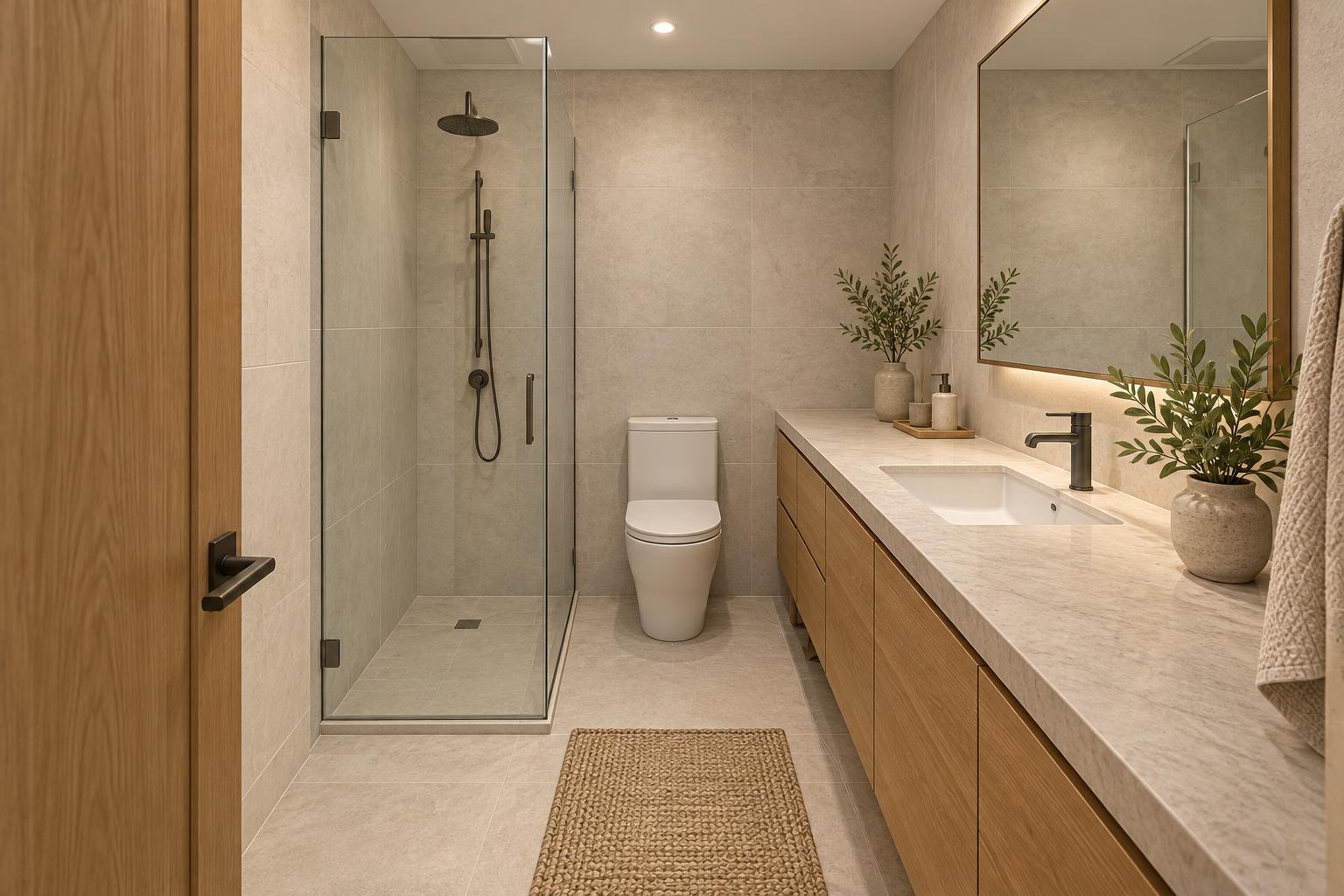 Casa Biblioteca – Bagno · doccia e mobile in rovere