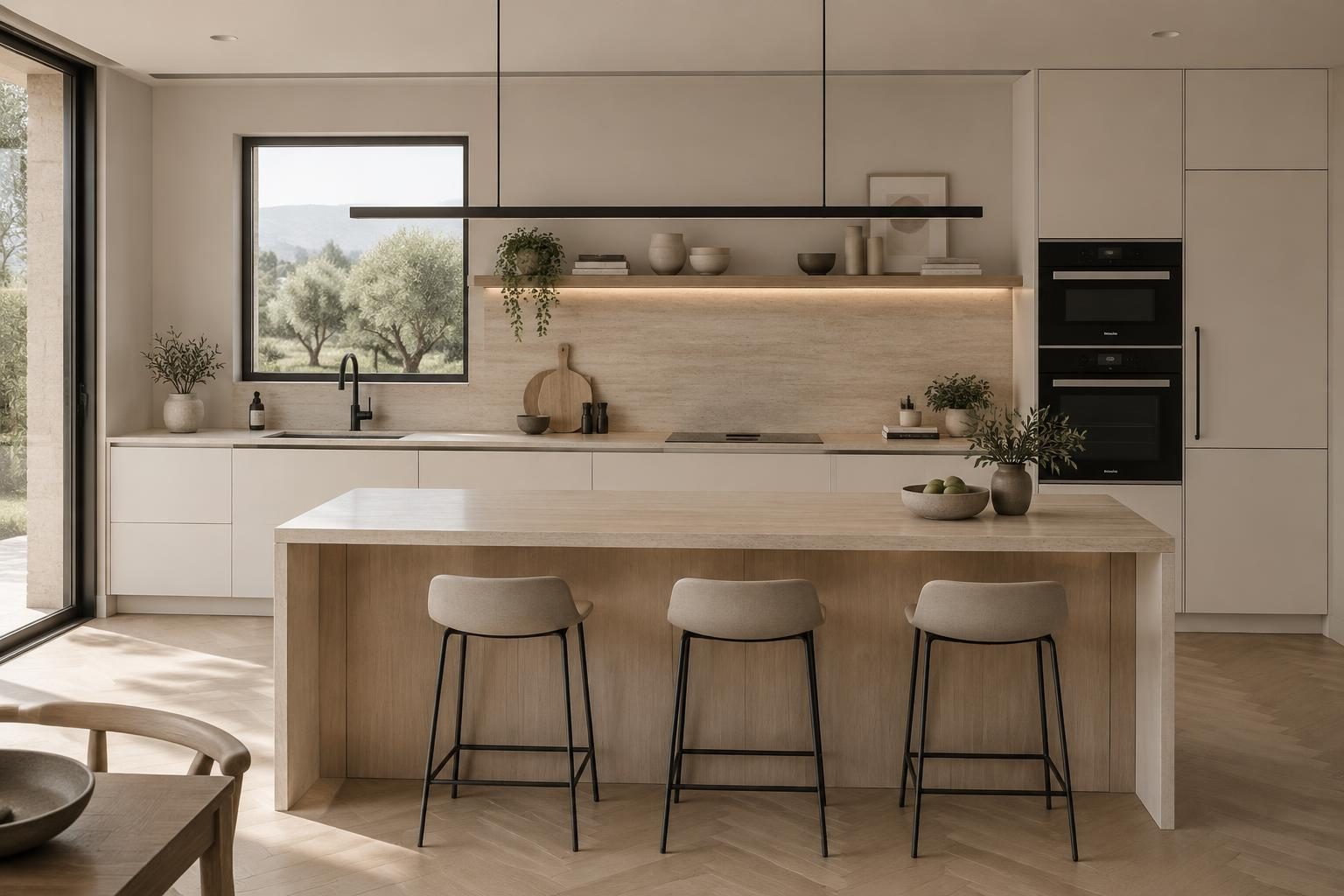 Cucina lineare con isola